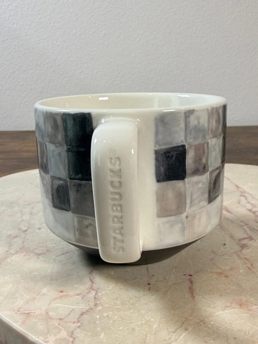 NWT Starbucks Checkerboard Ceramic Coffee Mug - Neutral Tones, 12 Oz